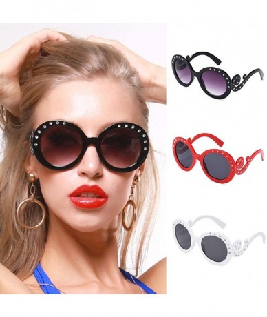 Round Women Retro Round Sunglasses Fashion Diamond Studded Summer Eyeglasses Novelty Eye Glasses - White - CJ198KH99H2 $19.09