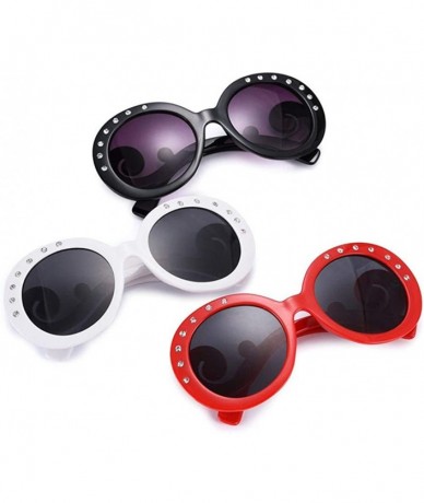 Round Women Retro Round Sunglasses Fashion Diamond Studded Summer Eyeglasses Novelty Eye Glasses - White - CJ198KH99H2 $19.09