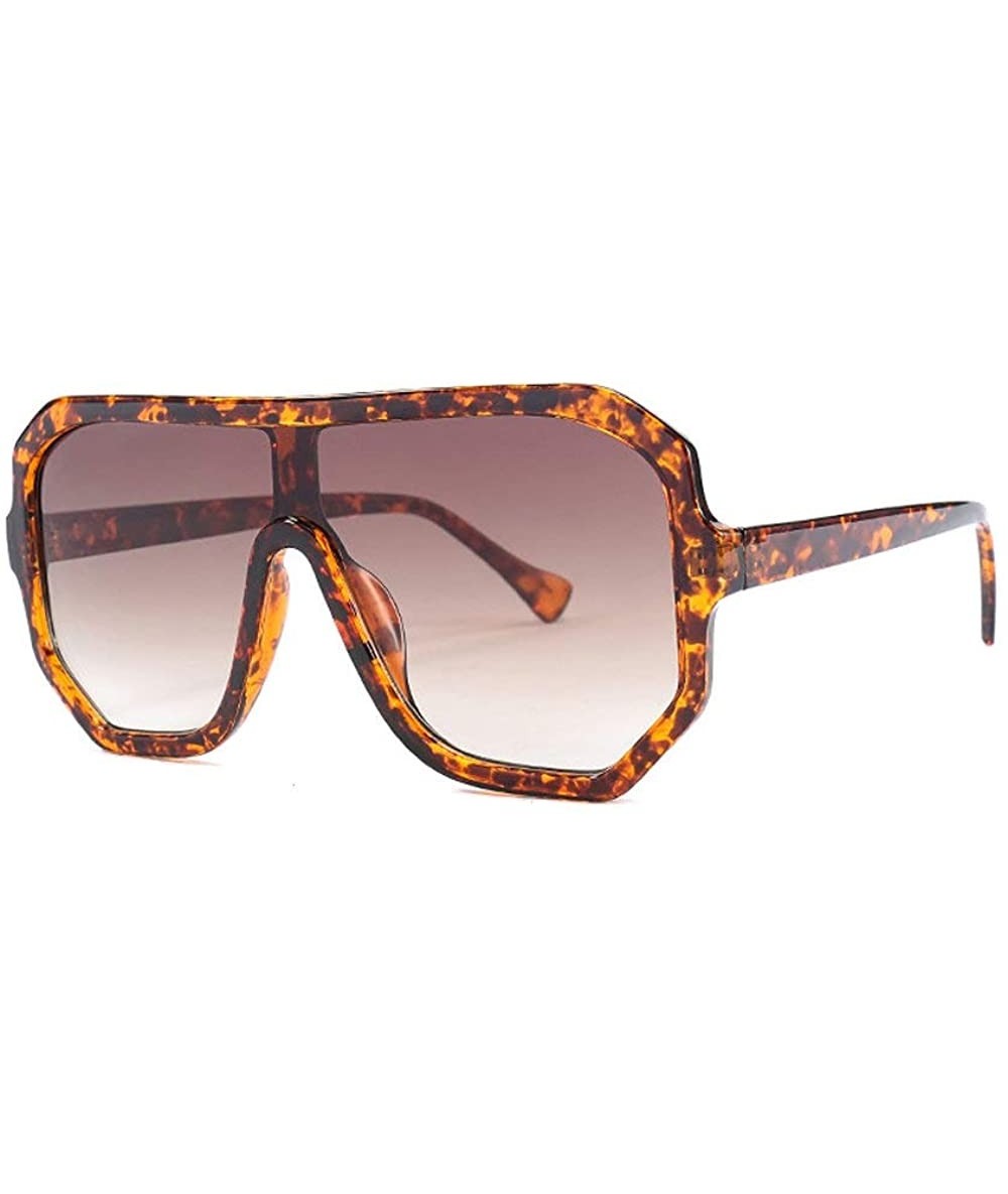 Square Retro square big box unisex 2019 new one-piece lens fashion trend sunglasses UV400 - Leopard - C018RH5SHMC $25.59