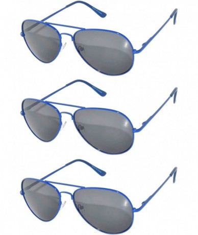 Oval Set of 3 Pairs Aviator Style Sunglasses Colored Metal Frame Spring Hinges - Smoke_lens_blue_frame_3_pairs - CK17YW77CWU ...