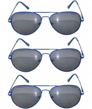 Oval Set of 3 Pairs Aviator Style Sunglasses Colored Metal Frame Spring Hinges - Smoke_lens_blue_frame_3_pairs - CK17YW77CWU ...