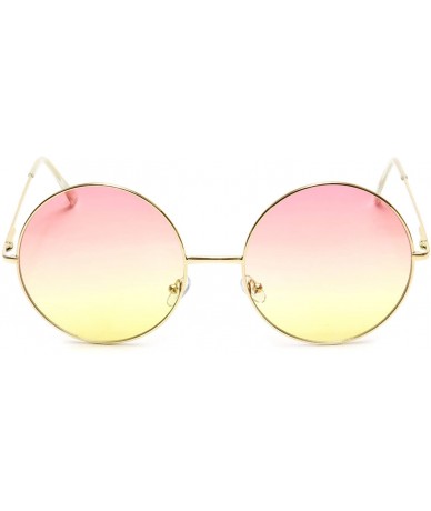 Oversized Oversized Sunglasses Round Circle Ocean Lens Gold Metal Arms - Pink & Yellow - C418EWUGN3O $23.56