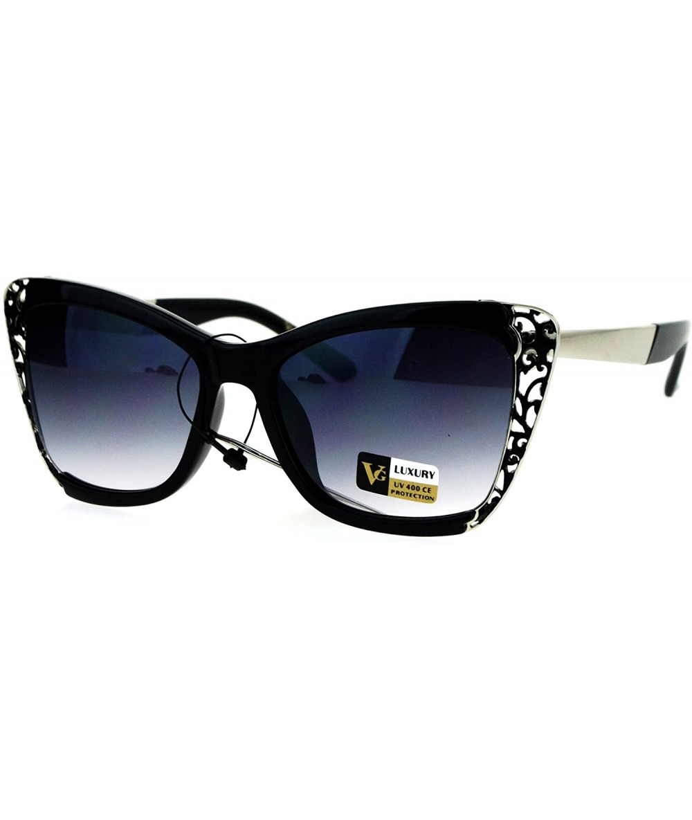 Butterfly Womens Luxury Sunglasses Butterfly Frame Victorian Design UV 400 - Black/Black Silver (Smoke) - C3186SXDKHN $22.00