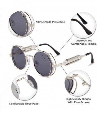 Oval Retro Gothic Steampunk Sunglasses for Women Men Round Lens Metal Frame sunglasses John Lennon Round Sunglasses - CE190MW...