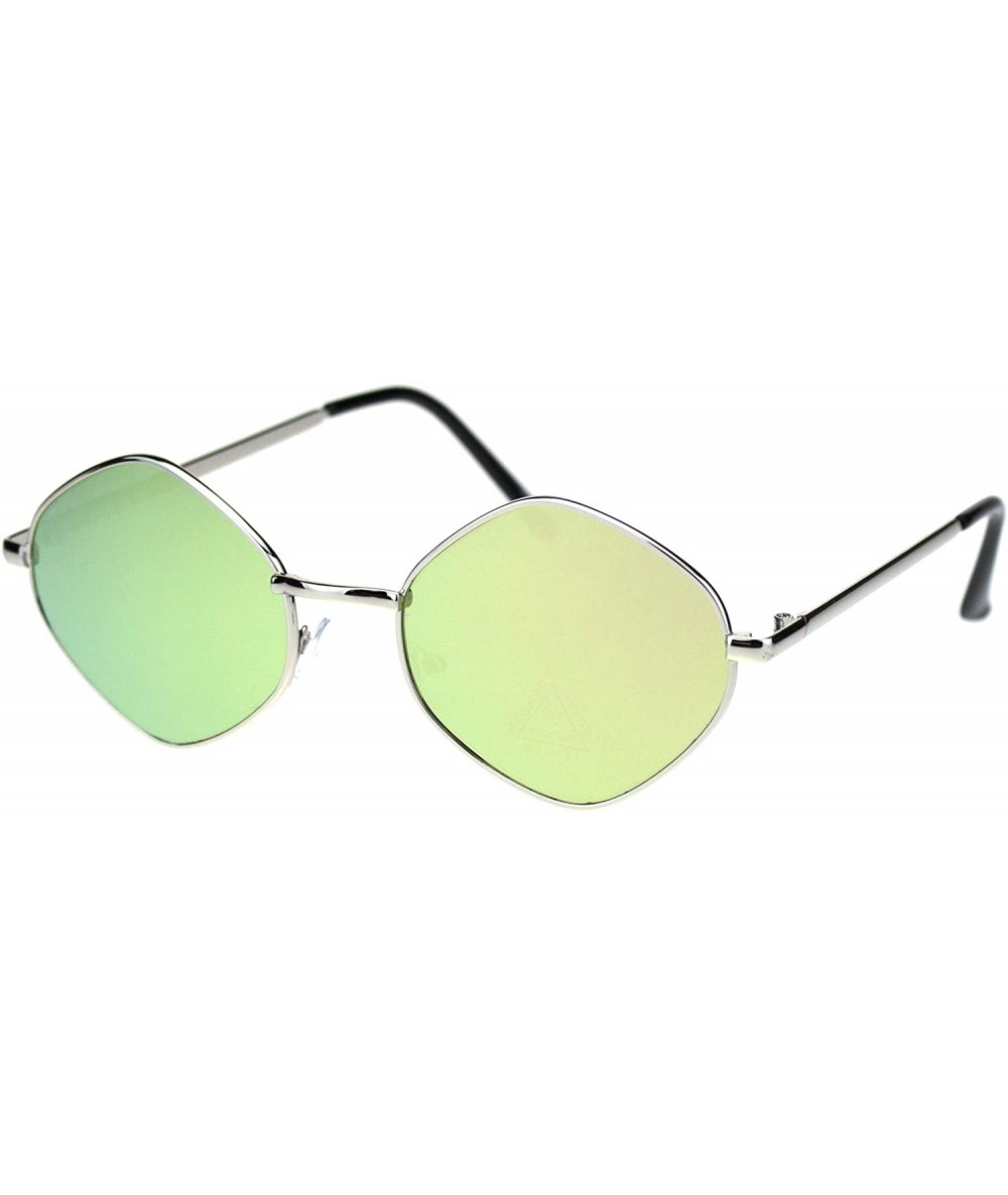 Square Retro Hippie Diamond Reflective Color Mirror Lens Metal Rim Sunglasses - Silver Pink Mirror - CS18QW6HUX5 $18.53