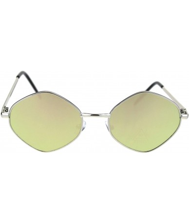 Square Retro Hippie Diamond Reflective Color Mirror Lens Metal Rim Sunglasses - Silver Pink Mirror - CS18QW6HUX5 $18.53