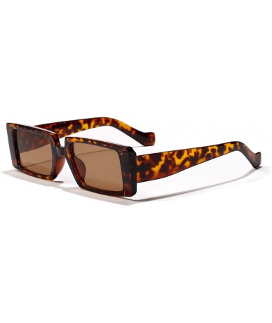 Square Vintage Rectangle Sunglasses Women Men Small Frame Square Driving Glasses - Leopard Brown - CM199CKY9MY $18.29