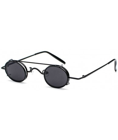 Oval Vintage Small Oval Punk Sunglasses unisex Fashion HD Lens Clip on Flat UV400 - Black - CH189TLMSY7 $24.20