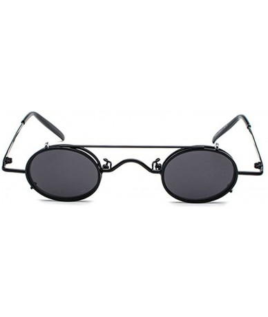 Oval Vintage Small Oval Punk Sunglasses unisex Fashion HD Lens Clip on Flat UV400 - Black - CH189TLMSY7 $24.20