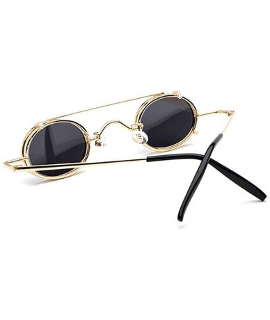 Oval Vintage Small Oval Punk Sunglasses unisex Fashion HD Lens Clip on Flat UV400 - Black - CH189TLMSY7 $24.20