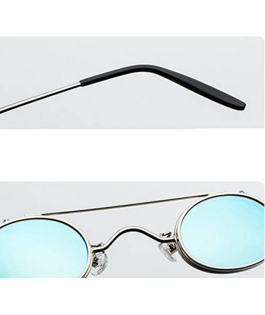 Oval Vintage Small Oval Punk Sunglasses unisex Fashion HD Lens Clip on Flat UV400 - Black - CH189TLMSY7 $24.20