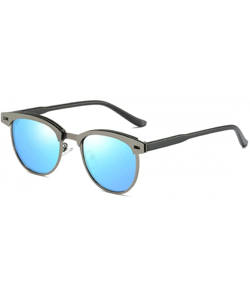 Oval Retro Driving Sunglasses Metal Frame For Men Women - Bule - CX18NW53NOQ $22.19