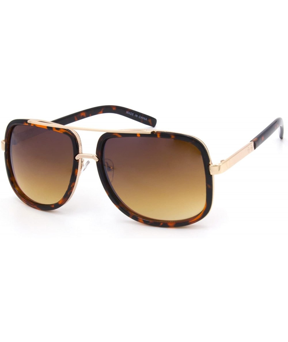 Square Men/Women's Large Retro Aviator Sunglasses Match Metal Square Frames Designer - Tortoise - C3186RM5O8Q $22.77