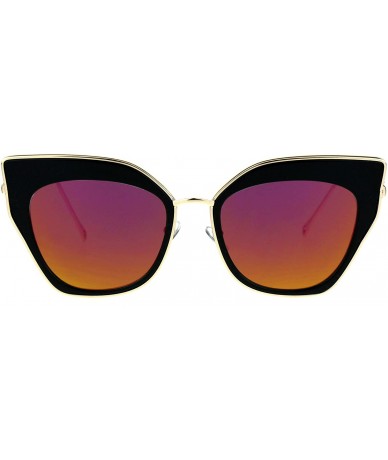 Cat Eye Womens Mirror Double Rim Squared Oversize Cat Eye Retro Sunglasses - Black Fuchsia - CQ17Z38KSMU $22.35