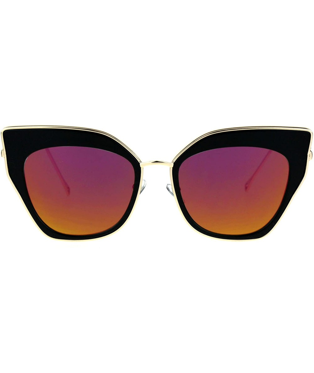 Cat Eye Womens Mirror Double Rim Squared Oversize Cat Eye Retro Sunglasses - Black Fuchsia - CQ17Z38KSMU $22.35