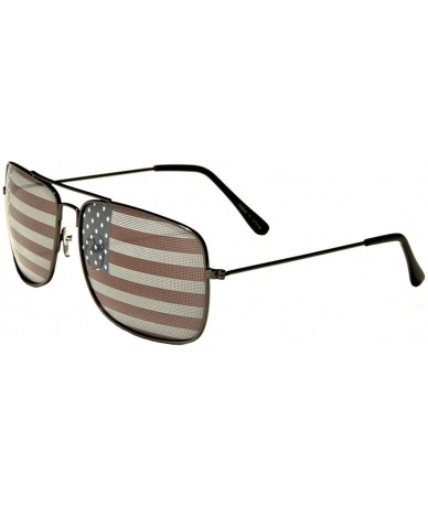 Aviator American Flag USA Classic Rectangular Metal Aviator Sunglasses - Gunmetal - CG11A8NW4H7 $19.48