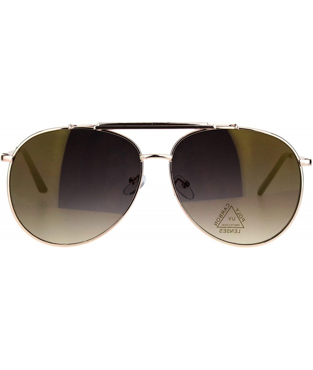 Aviator Color Reflective Mirror Flat Top Wire Bridge Officer Style Sunglasses - Gold Brown - CC18KXHZY9X $18.85