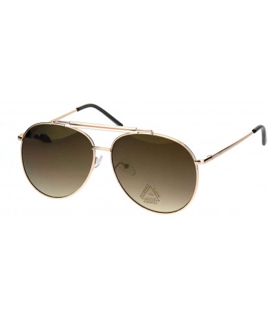 Aviator Color Reflective Mirror Flat Top Wire Bridge Officer Style Sunglasses - Gold Brown - CC18KXHZY9X $18.85