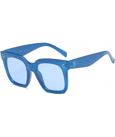 Square Women Retro Flat Lens Square Oversized Designer Sunglasses - Blue - C518I0HTSSA $18.39