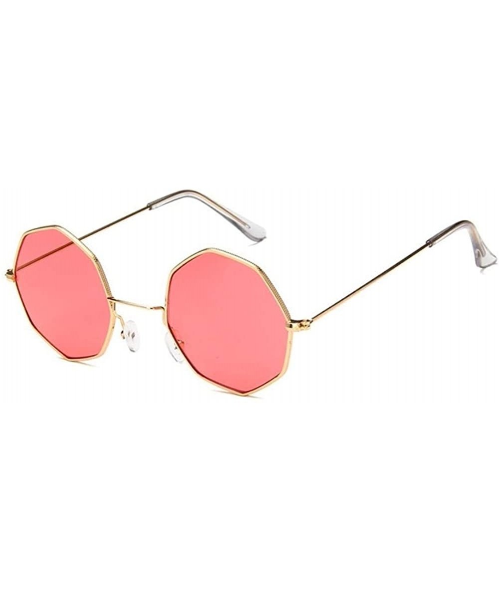 Round Small Metal Octagon Frame Sunglasses for Women and Men UV400 - Gold Red - CA198CZQZUY $20.07