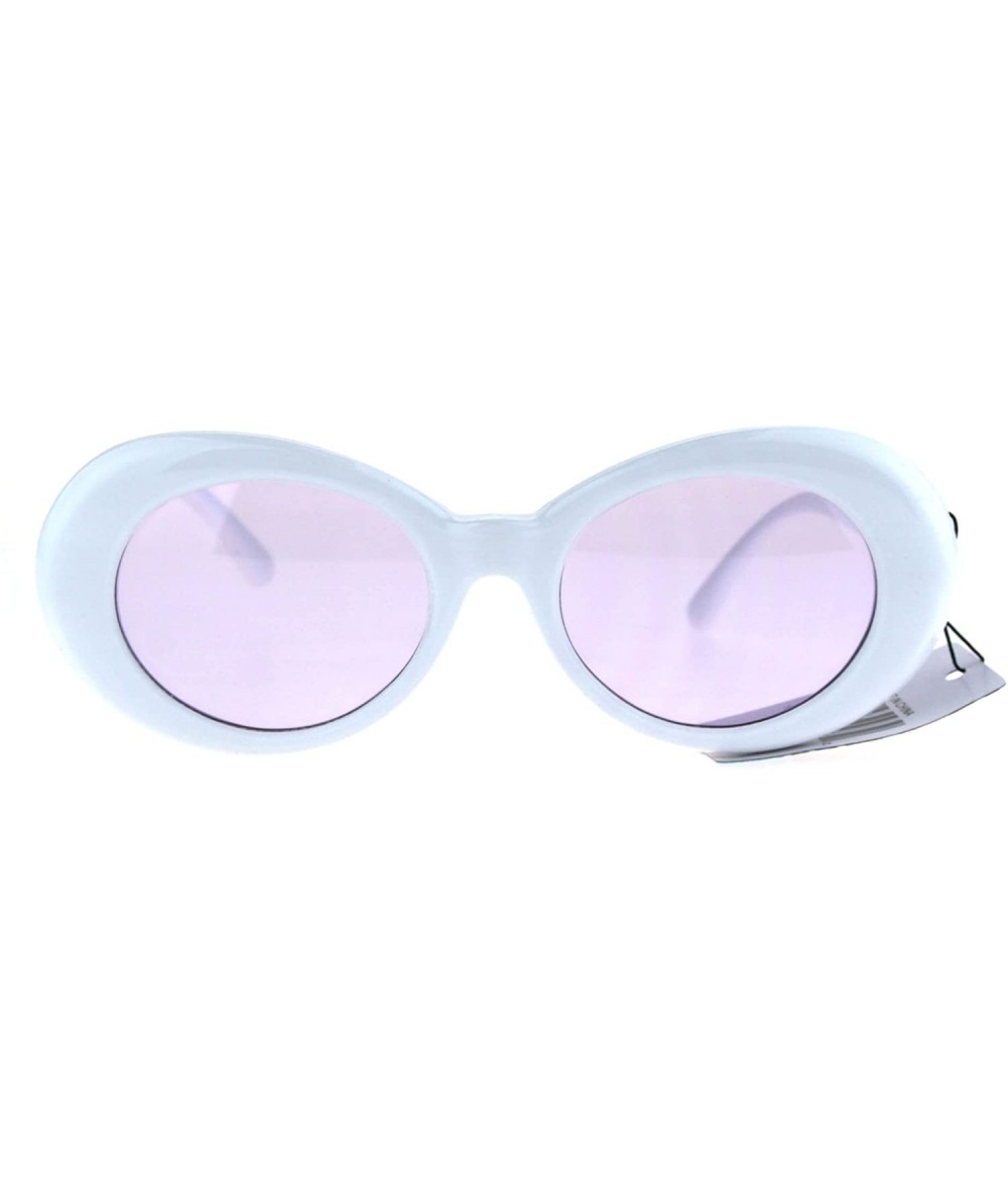 Oval Color Lens Retro Mod Oval Round Minimal White Frame Sunglasses - Purple - CC1853QAH6M $18.99