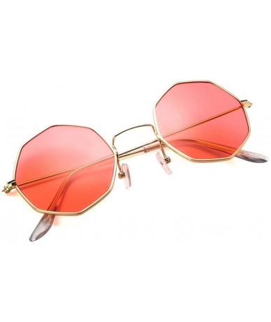 Round Small Metal Octagon Frame Sunglasses for Women and Men UV400 - Gold Red - CA198CZQZUY $20.07