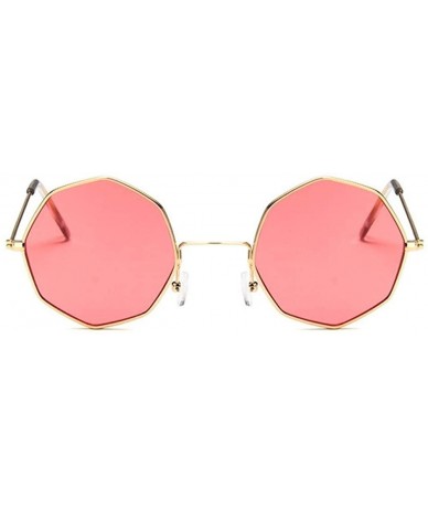 Round Small Metal Octagon Frame Sunglasses for Women and Men UV400 - Gold Red - CA198CZQZUY $20.07