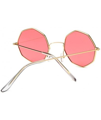 Round Small Metal Octagon Frame Sunglasses for Women and Men UV400 - Gold Red - CA198CZQZUY $20.07