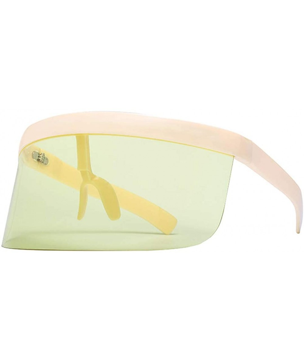 Oversized Oversize Shield Visor Sunglasses Flat Top Mirrored Mono Lens 170mm - Beige Frame Yellow Lens - CV18RW99YET $27.29