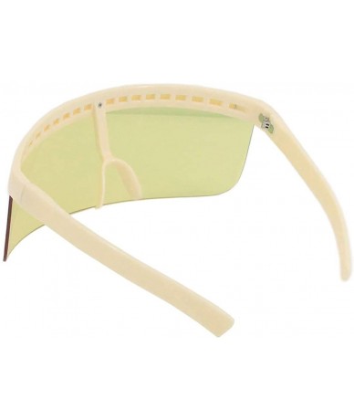 Oversized Oversize Shield Visor Sunglasses Flat Top Mirrored Mono Lens 170mm - Beige Frame Yellow Lens - CV18RW99YET $27.29