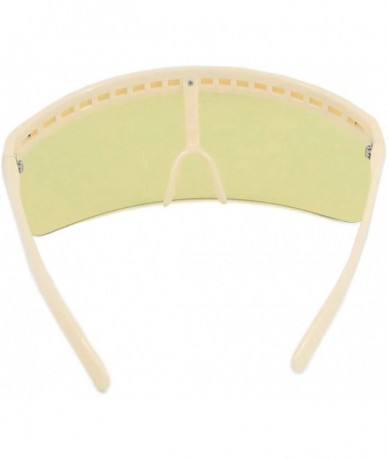 Oversized Oversize Shield Visor Sunglasses Flat Top Mirrored Mono Lens 170mm - Beige Frame Yellow Lens - CV18RW99YET $27.29