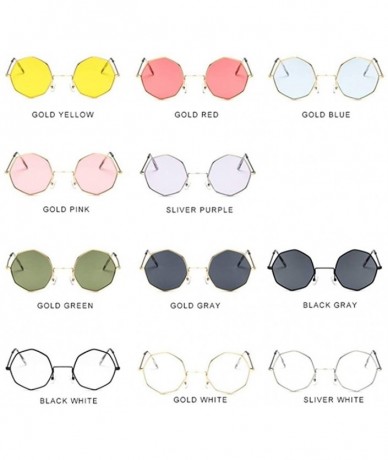 Round Small Metal Octagon Frame Sunglasses for Women and Men UV400 - Gold Red - CA198CZQZUY $20.07