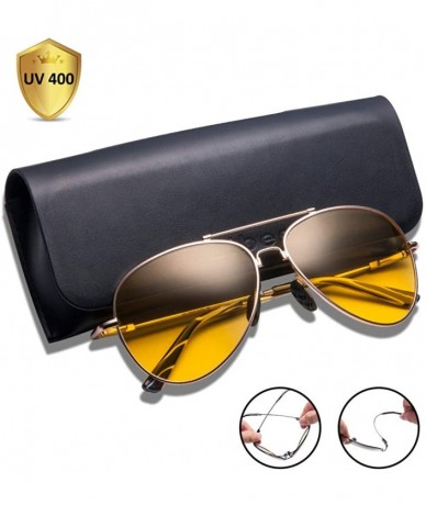 Aviator Men's Aviator Polarized Sunglasses - 400 UV Protection Premium Military - Gold Frame/Yellow Lens - CV18GGU5LK0 $38.21