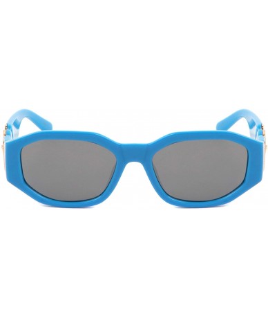 Oval Slim Oval Gold Tiger Head Medallion Luxury Sunglasses - Neon Blue & Gold Frame - CG18Y24N7UO $21.32