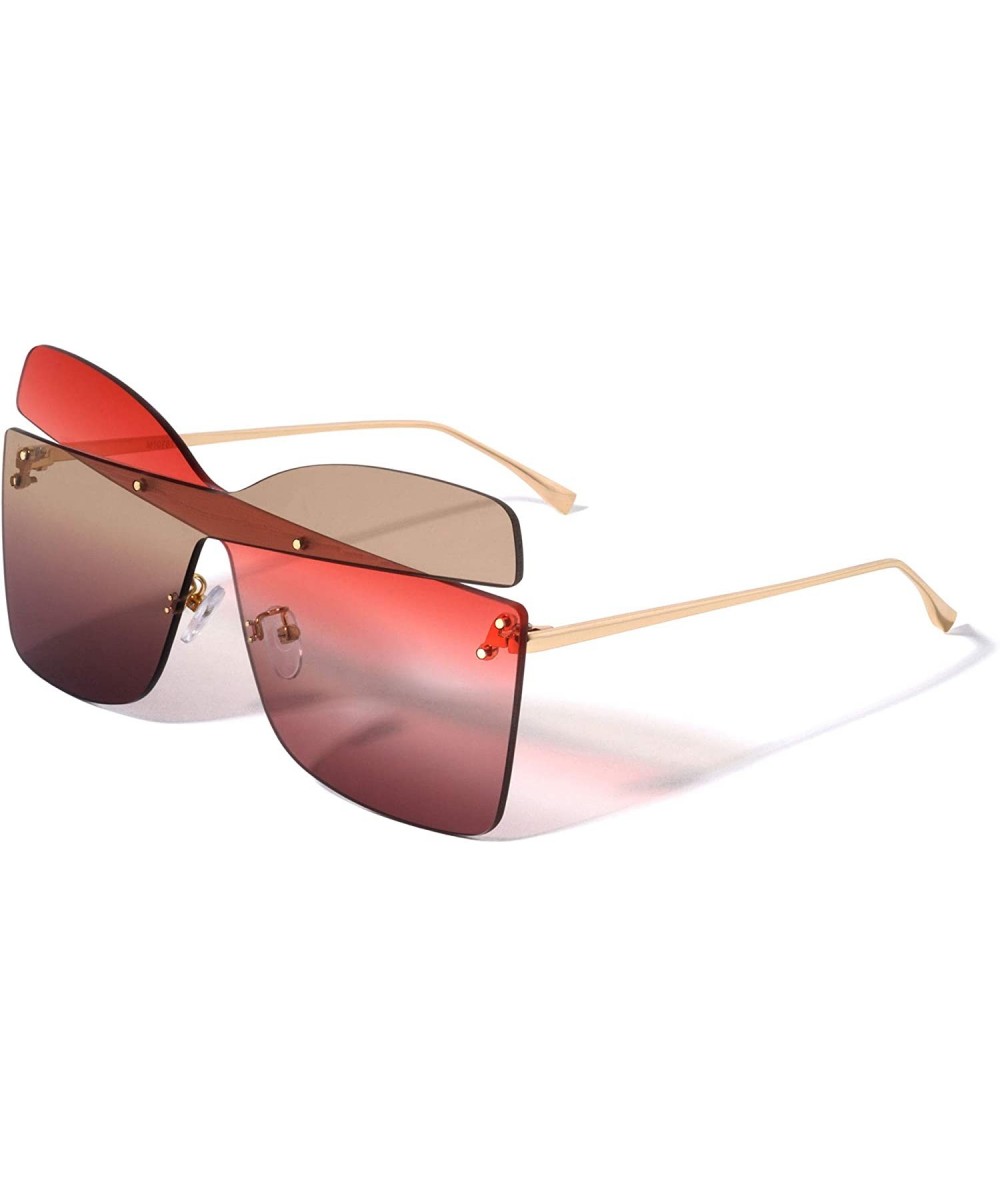 Rectangular Rimless Crossed Lens Rectangle Designer Fashion Sunglasses - Red Brown - CE196KTX27W $27.41