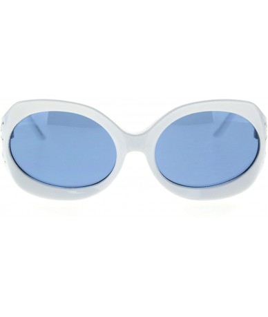 Oval Womens Foliage Bling Foil Engraving Thick Plastic Oval Sunglasses - White Blue - CT18SYNMWSN $24.32