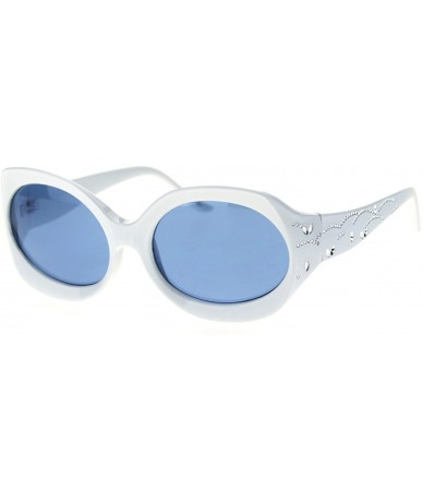 Oval Womens Foliage Bling Foil Engraving Thick Plastic Oval Sunglasses - White Blue - CT18SYNMWSN $24.32