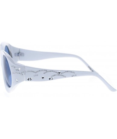 Oval Womens Foliage Bling Foil Engraving Thick Plastic Oval Sunglasses - White Blue - CT18SYNMWSN $24.32