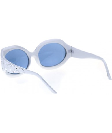 Oval Womens Foliage Bling Foil Engraving Thick Plastic Oval Sunglasses - White Blue - CT18SYNMWSN $24.32