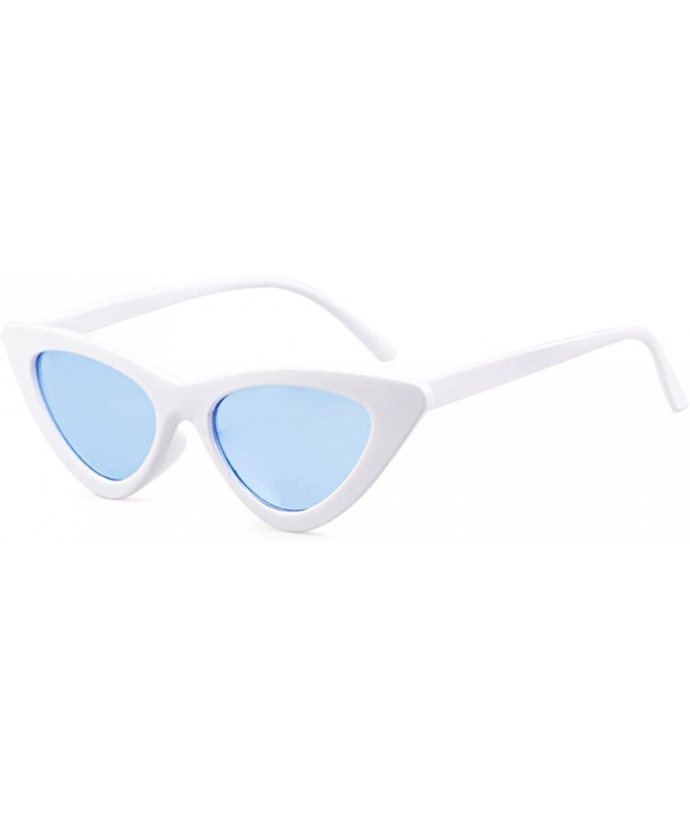 Sport Women Clout Goggles Cat Eye Sunglasses Vintage Mod Style Retro Kurt Cobain Sunglasses - White Frame Blue Lens - CQ18CZM...