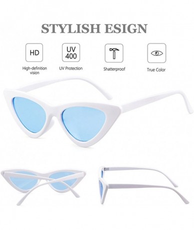 Sport Women Clout Goggles Cat Eye Sunglasses Vintage Mod Style Retro Kurt Cobain Sunglasses - White Frame Blue Lens - CQ18CZM...