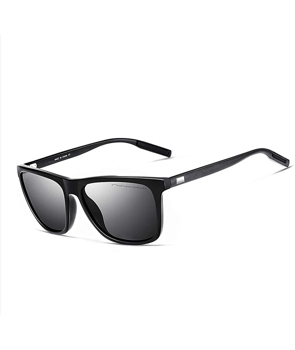 Square Unisex Polarized Sunglasses- Sunglasses wish Aluminum Temple UV400 - Black - CA18D0I3TMO $31.04