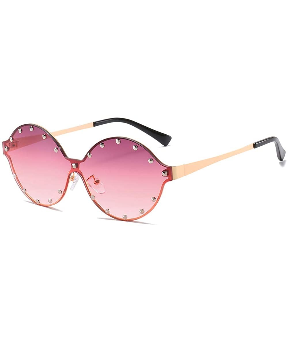 Oversized Classic Oval Rivet Sunglasses for Women Studded Eyeglasses UV400 Protection WS074 - 074 Gold Frame Grey Pink Lens -...