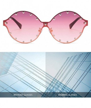 Oversized Classic Oval Rivet Sunglasses for Women Studded Eyeglasses UV400 Protection WS074 - 074 Gold Frame Grey Pink Lens -...