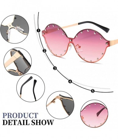 Oversized Classic Oval Rivet Sunglasses for Women Studded Eyeglasses UV400 Protection WS074 - 074 Gold Frame Grey Pink Lens -...