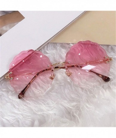 Goggle RimlRound Sunglasses Women Flower Gradient Sun Glasses Female Metal Frame Shades Eyewear UV400 - 1535bluepink - CC199C...