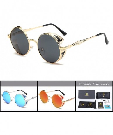 Goggle Retro Vintage Polarized Big Round Metal SteamPunk Oversized Cycle SunGlasses For Men Women - Golden & Black - CG189RL0...