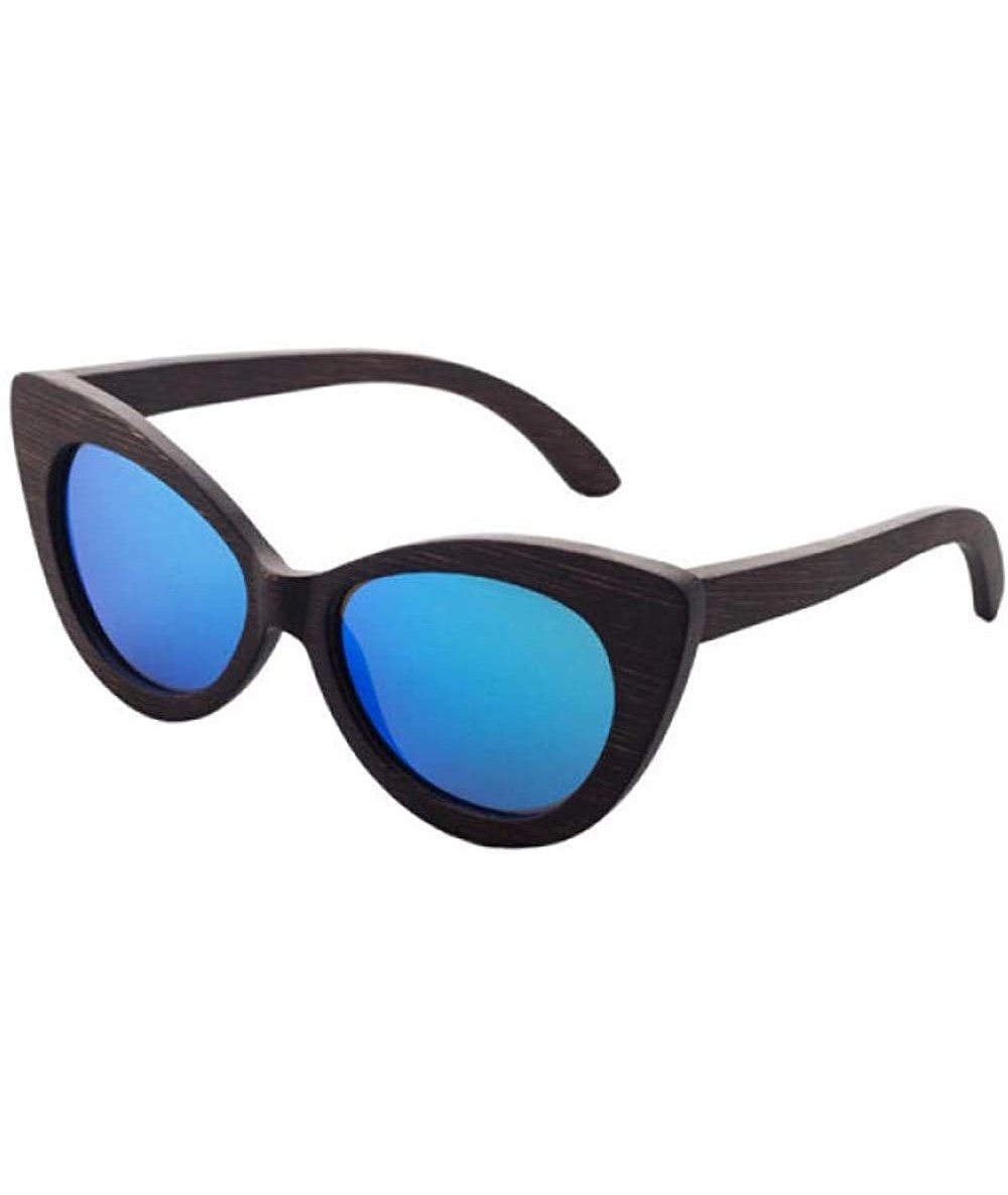 Sport Bamboo wood sunglasses cat eye dance black brown frame blue Black-brown - C118XG2ROU9 $47.91