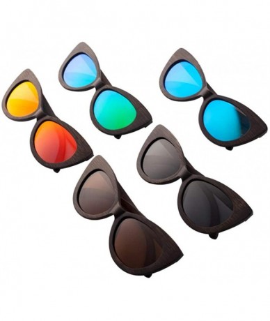 Sport Bamboo wood sunglasses cat eye dance black brown frame blue Black-brown - C118XG2ROU9 $47.91