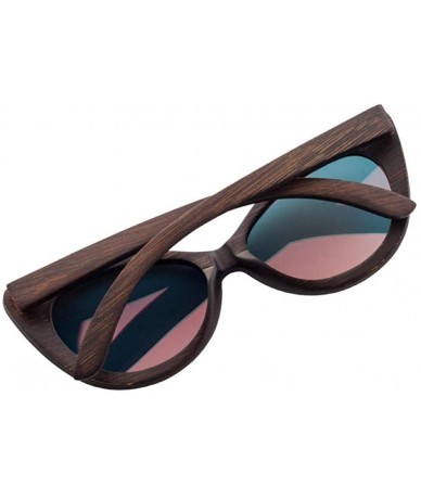 Sport Bamboo wood sunglasses cat eye dance black brown frame blue Black-brown - C118XG2ROU9 $47.91